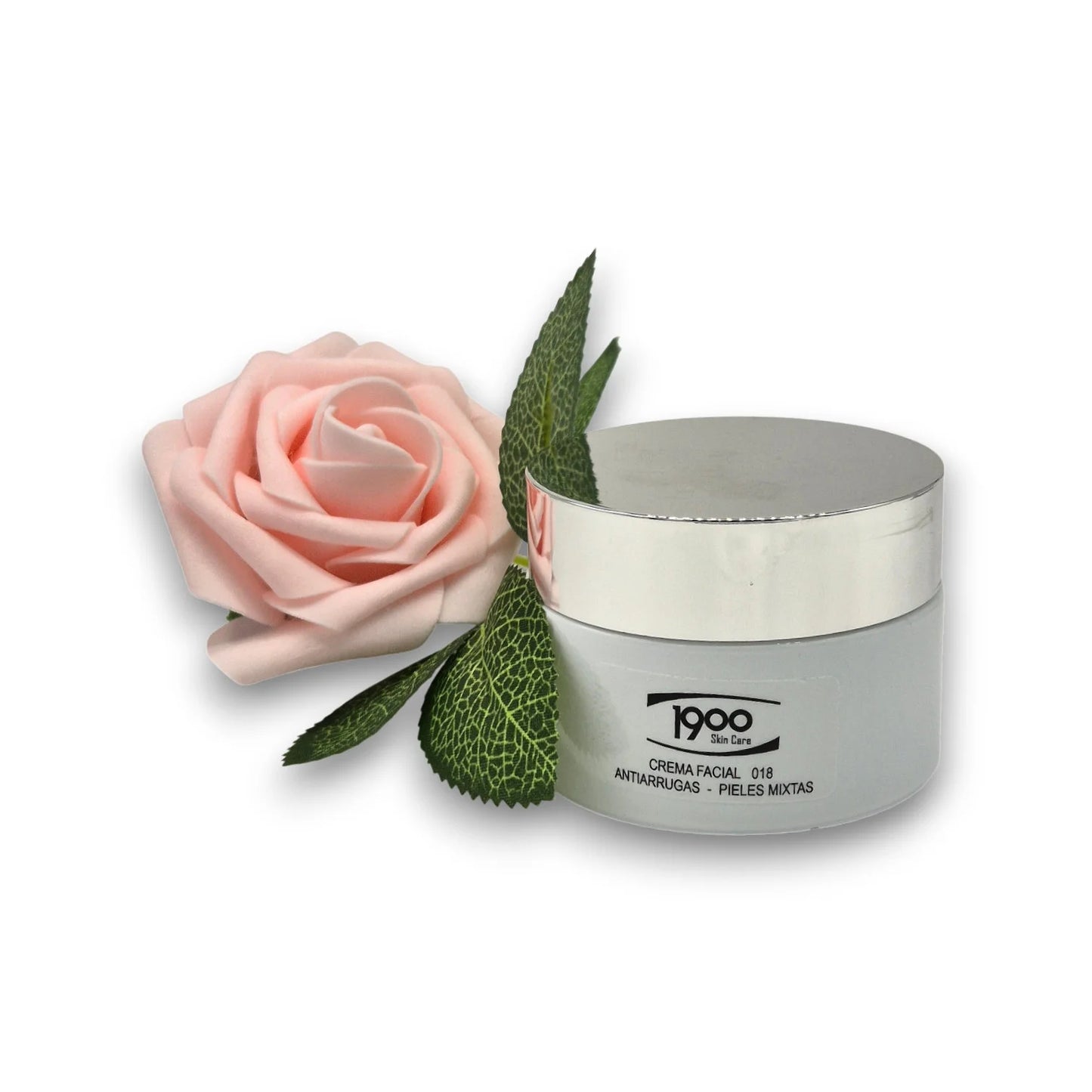 Crema facial antiarrugas para piel mixta Cosméticos 1900 con flor decorativa
