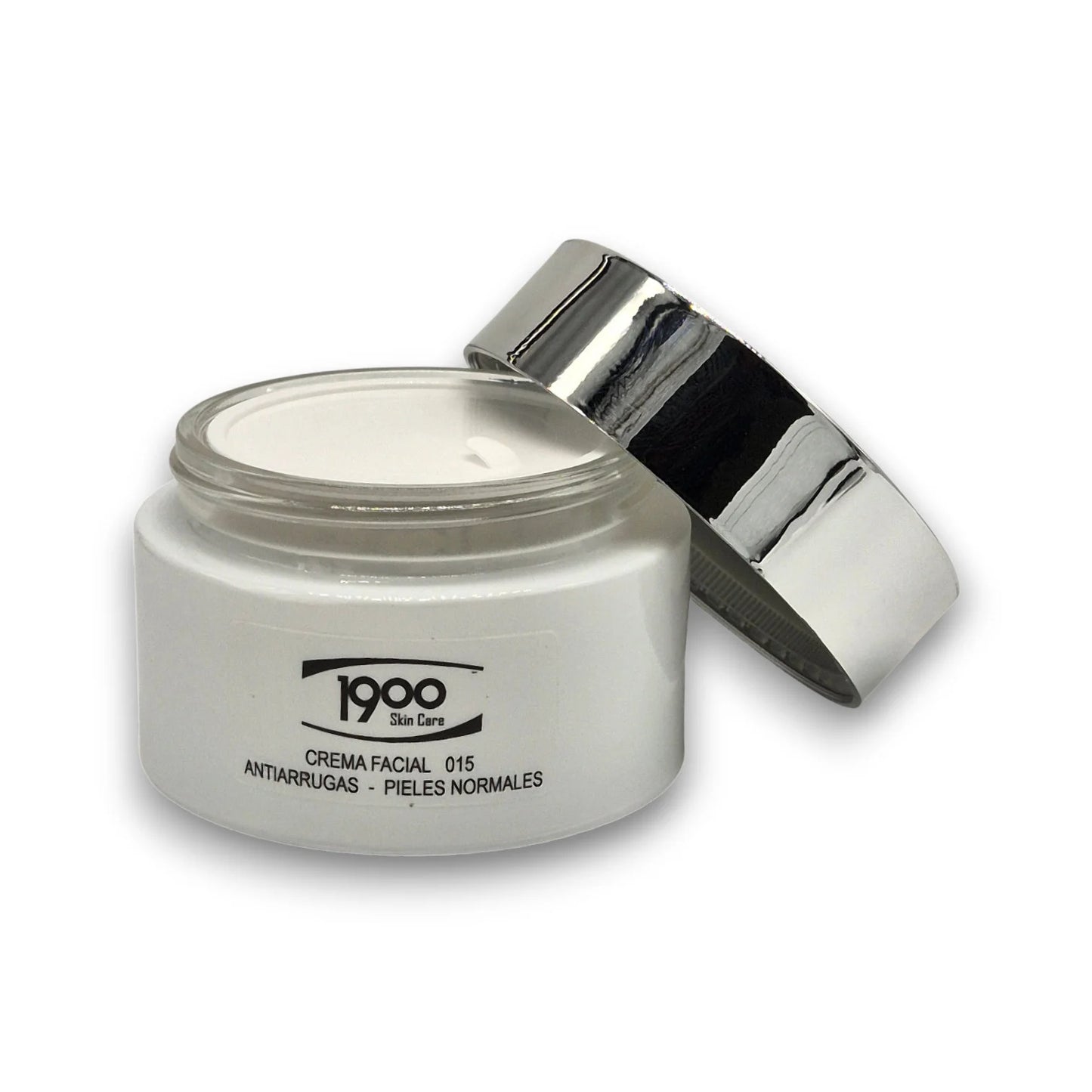 Crema facial antiarrugas para piel normal Cosméticos 1900 con tarro destapado