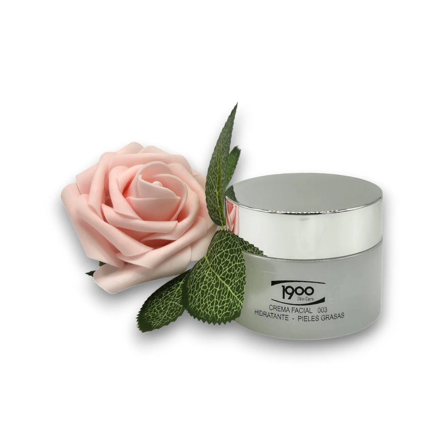 Crema facial hidratante para piel grasa Cosméticos 1900 con flor decorativa
