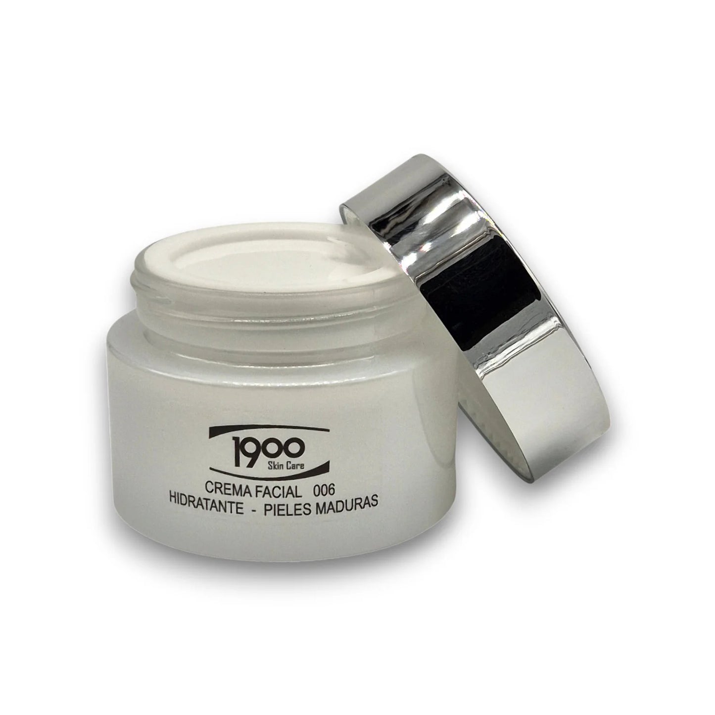 Crema facial hidratante para piel madura Cosméticos 1900 con tarro destapado