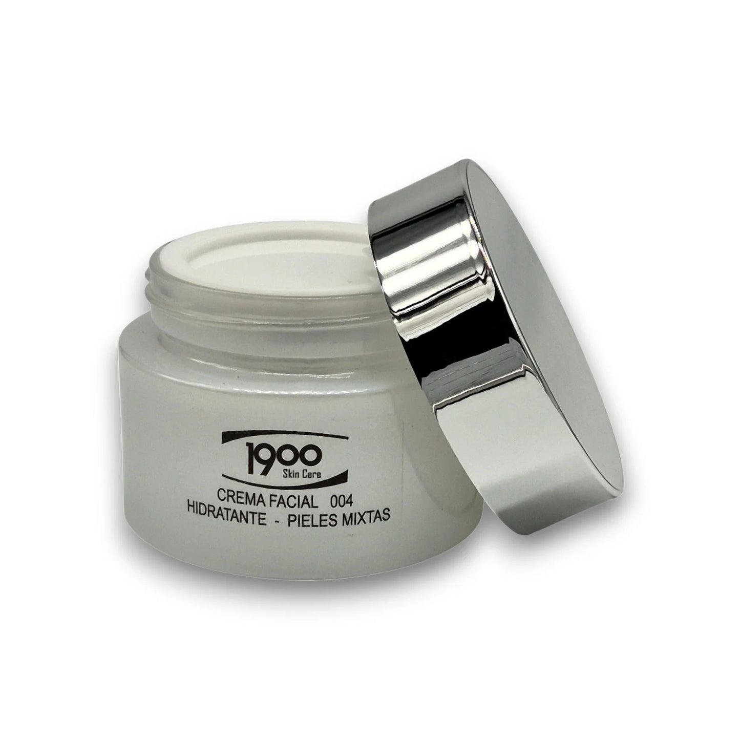 Crema facial hidratante para piel mixta Cosméticos 1900 con tarro destapado