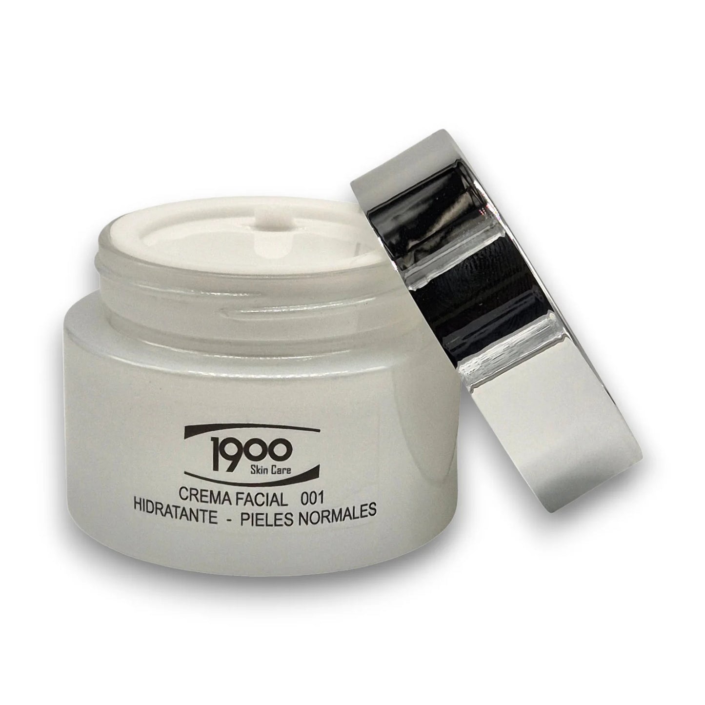 Crema facial hidratante para piel normal Cosméticos 1900 con tarro destapado