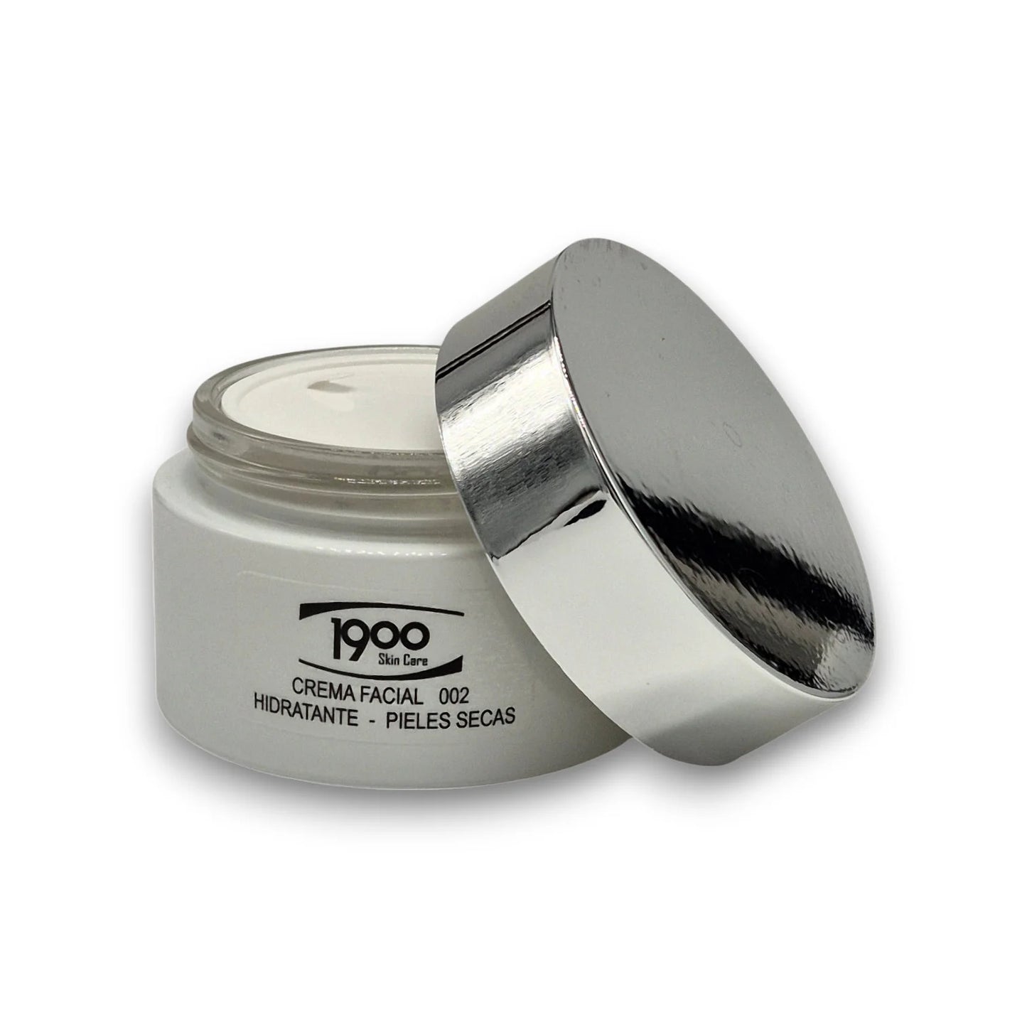 Crema facial hidratante para piel seca Cosméticos 1900 con tarro destapado
