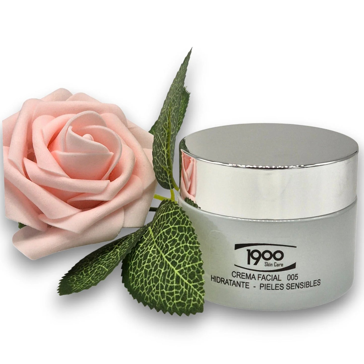 Crema facial hidratante para piel sensible Cosméticos 1900 con flor decorativa