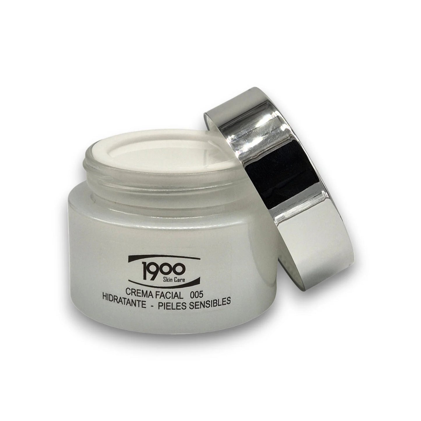 Crema facial hidratante para piel sensible Cosméticos 1900 con tarro destapado