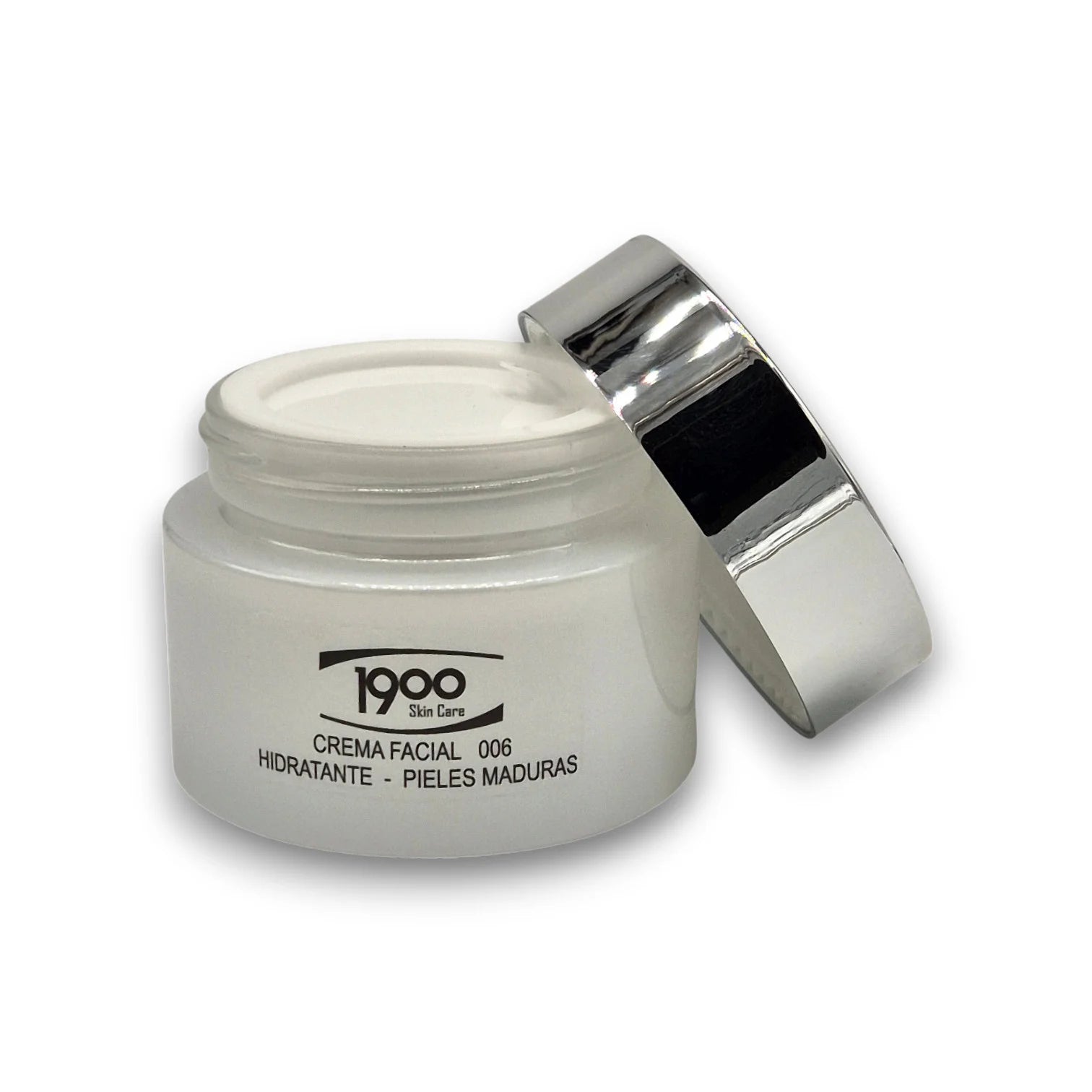 Crema facial hidratante para piel madura Cosméticos 1900 con tarro destapado
