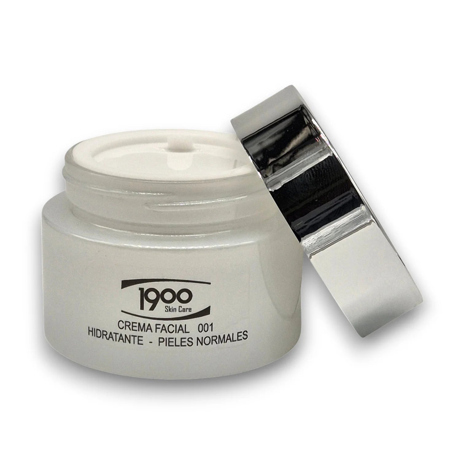 Crema facial hidratante para piel normal Cosméticos 1900 con tarro destapado
